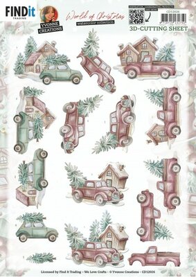 CD12026 3D Cutting Sheet - Yvonne Creations - World of Christmas - Christmas Cars