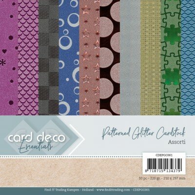 CDEPGC001 Card Deco Essentials - Patterned Glitter Cardstock A4 220grs