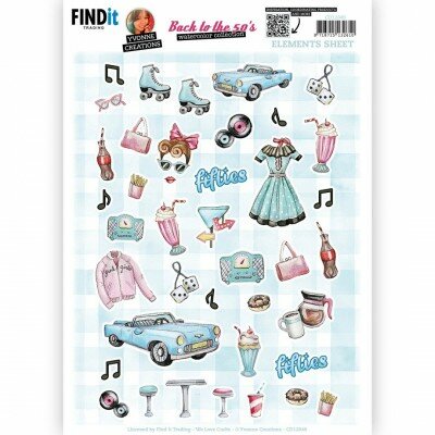CD12049 Cutting Sheet - Yvonne Creations - Back to the fifties - Small Elements A