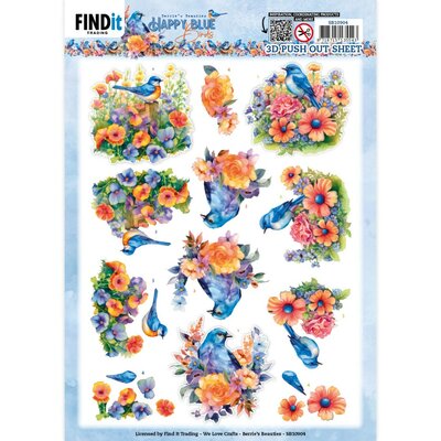 CD12125 3D Cutting Sheets - Berries Beauties - Happy Blue Birds - Colourful Birds