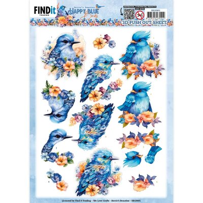 SB10901 3D Push Out - Berries Beauties - Happy Blue Birds - Blue Bird