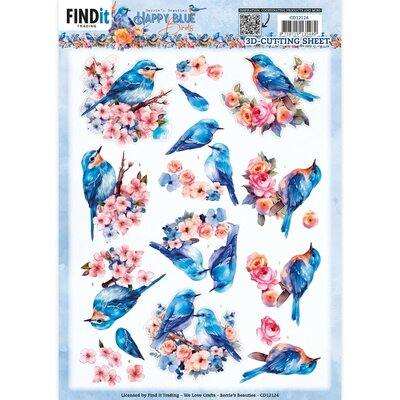 SB10903 3D Push Out - Berries Beauties - Happy Blue Birds - Birds in Pink