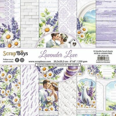 ScrapBoys Lavender Love paperpad 12 vl+cut out elements-DZ SB-LALO-10 250gr 20,3x20,3cm (03-24)