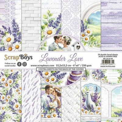 ScrapBoys Lavender Love paperpad 24 vl+cut out elements-DZ SB-LALO-09 250gr 15,2cmx15,2cm (03-24)