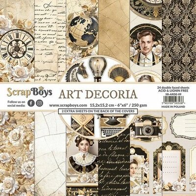 ScrapBoys Art Decoria paperpad 24 vl+cut out elements-DZ SB-ARDE-09 250gr 15,2cmx15,2cm (03-24)