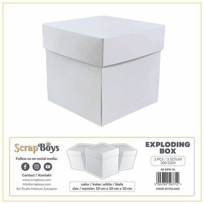 ScrapBoys Exploding box - wit - 3 st - 300 grm SB-EBW-01 10x10x10 cm (03-24)