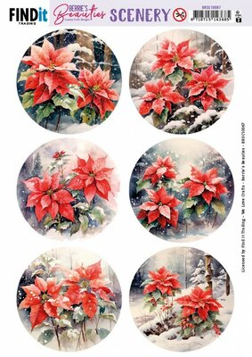 BBSC10067 Scenery Push out - Berries Beauties - Poinsettia - Round