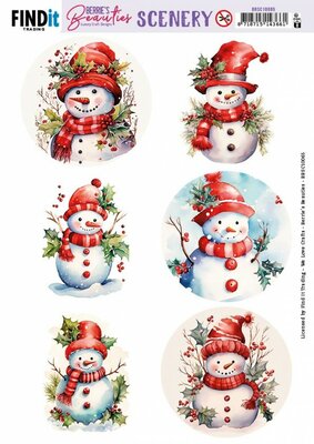 BBSC10065 Scenery Push out - Berries Beauties - Snowmen - Round