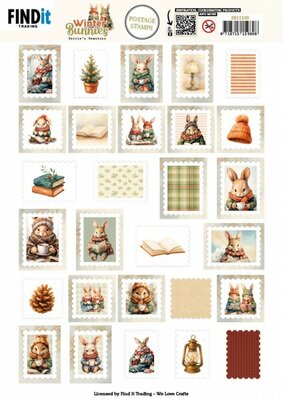 SB11100 Berries Beauties - Winter Bunnies - Push Out Postage Stamp