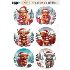 BBSC10106 Scenery Push out - Berries Beauties - Festive Cows - Round