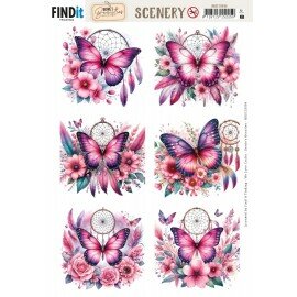 BBSC10094 Scenery Push out - Berries Beauties - Pink Butterflies - Square