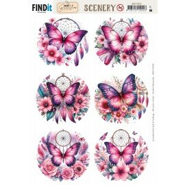 BBSC10093 Scenery Push out - Berries Beauties - Pink Butterflies - Round