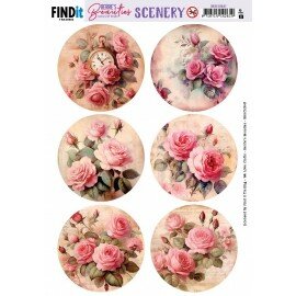 BBSC10047 Push-Out Scenery - Berries Beauties - Pink Roses - Round