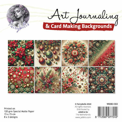 002 Fairybells Art Journaling & Card Making Backgrounds Set Kerst Rood