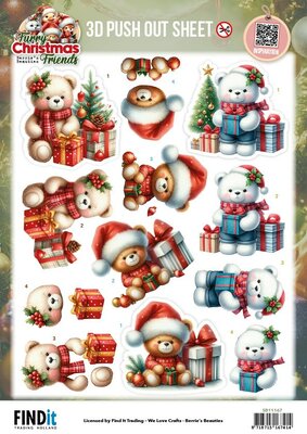 3D Pushout Sheet - Berries Beauties - Furry Christmas Friends - Christmas Bear