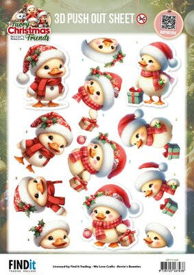 3D Pushout Sheet - Berries Beauties - Furry Christmas Friends - Christmas Funny Duck