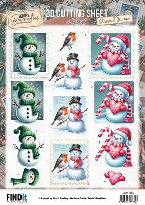 3D Cutting Sheet - Berrie's Beauties - Christmas Stamps - Snowmen