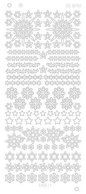 CD3092 Stickervel Various Stars Snowflake goud of zilver